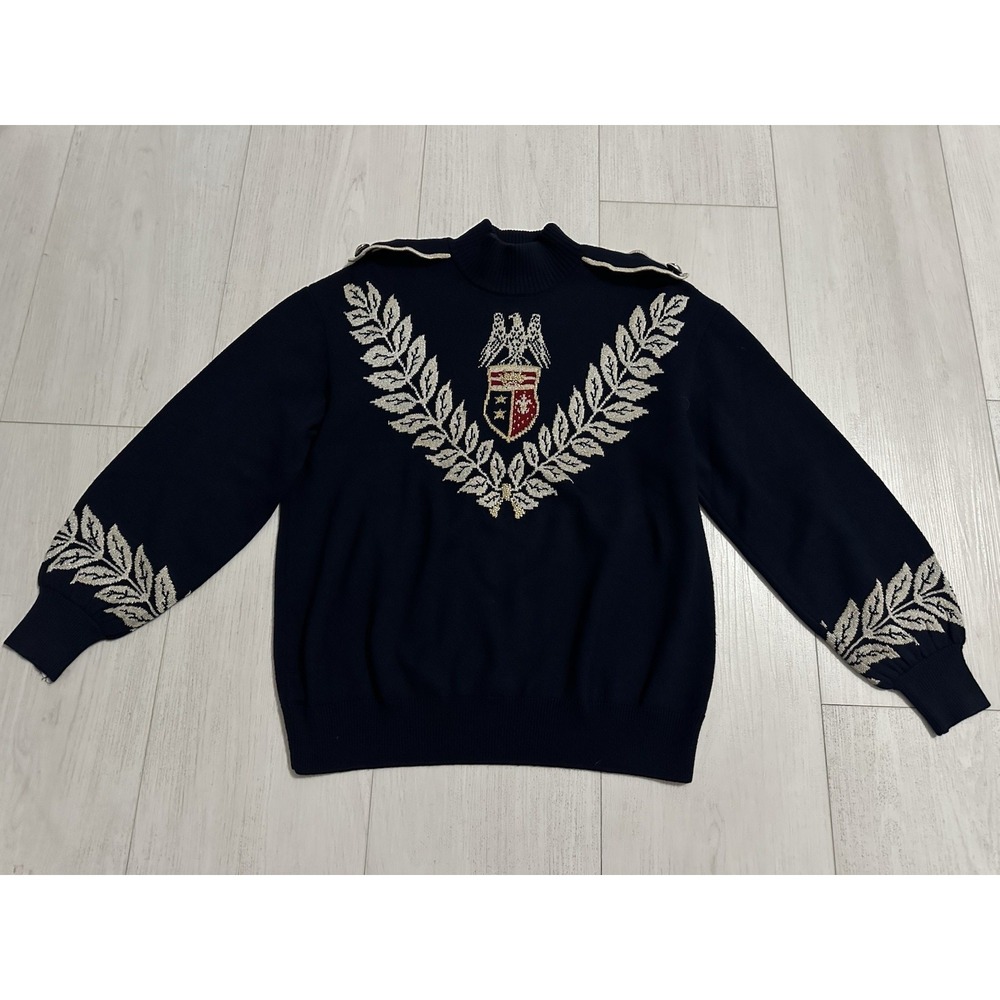 Vintage St John Marie Gray Sportswear Sweater Crest 1970's 1980's Sz S Navy Blue